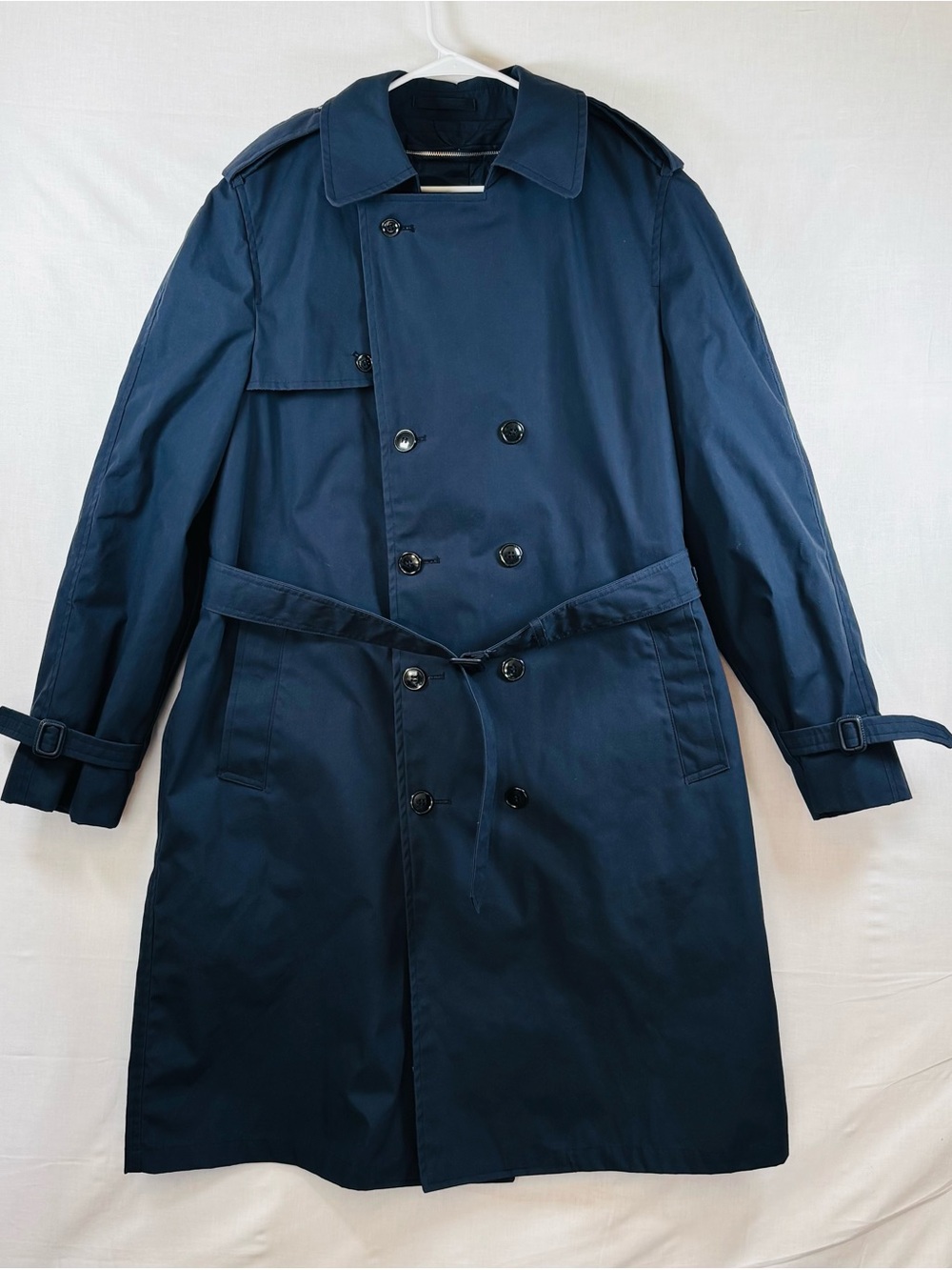 Men's Navy Double-Breasted Trench Coat with Belt